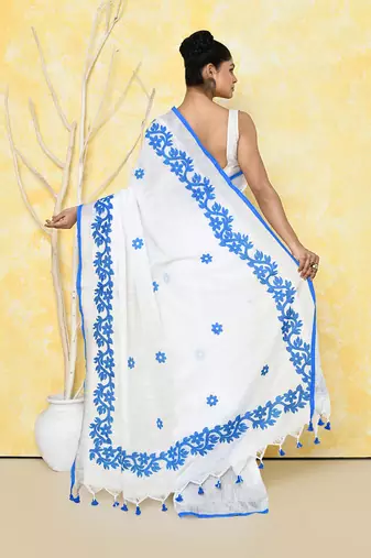 white exclusive applique saree with blouse piece