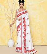 white exclusive applique saree with blouse piece