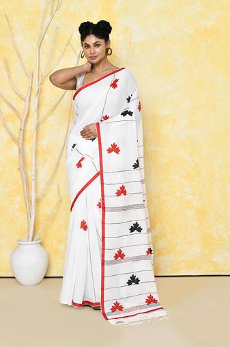 white exclusive applique saree with blouse piece