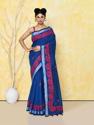  royal blue exclusive applique saree with blouse piece 1