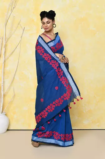  royal blue exclusive applique saree with blouse piece