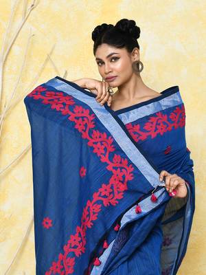  royal blue exclusive applique saree with blouse piece 3