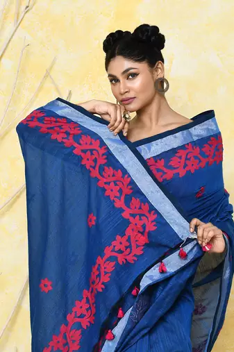  royal blue exclusive applique saree with blouse piece