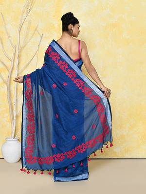  royal blue exclusive applique saree with blouse piece 4