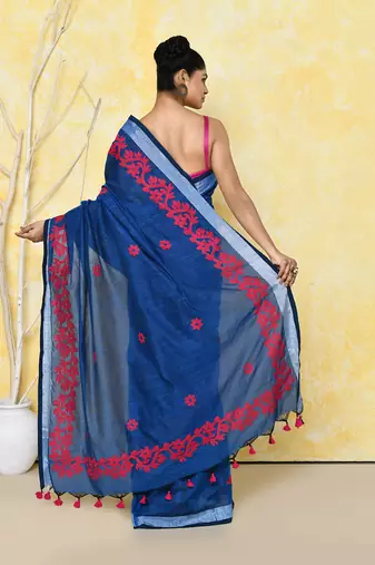  royal blue exclusive applique saree with blouse piece