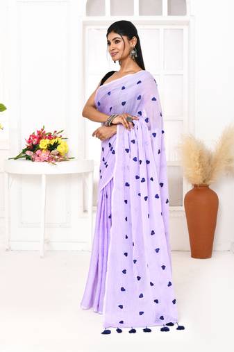 light lavender exclusive embroidery saree without blouse