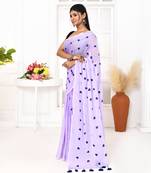 light lavender exclusive embroidery saree without blouse