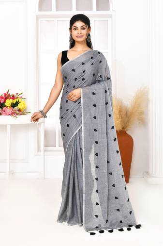 grey exclusive embroidery saree without blouse