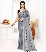 grey exclusive embroidery saree without blouse
