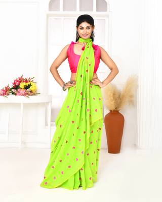 lemon green exclusive embroidery saree without blouse 2