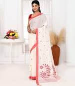 white cotton handloom jamdani saree with blouse