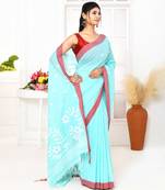 light sky blue cotton handloom jamdani saree with blouse