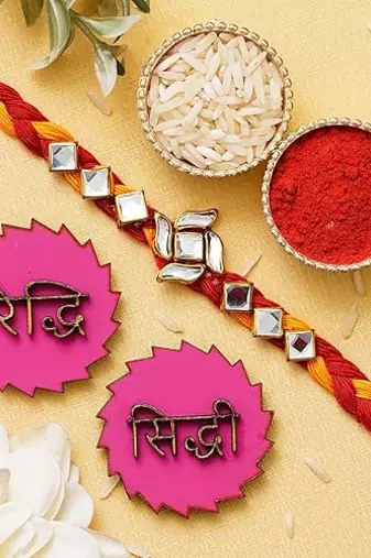 Swastik Rakhi For Brother With Riddhi-Siddhi Sticker for Home Decor