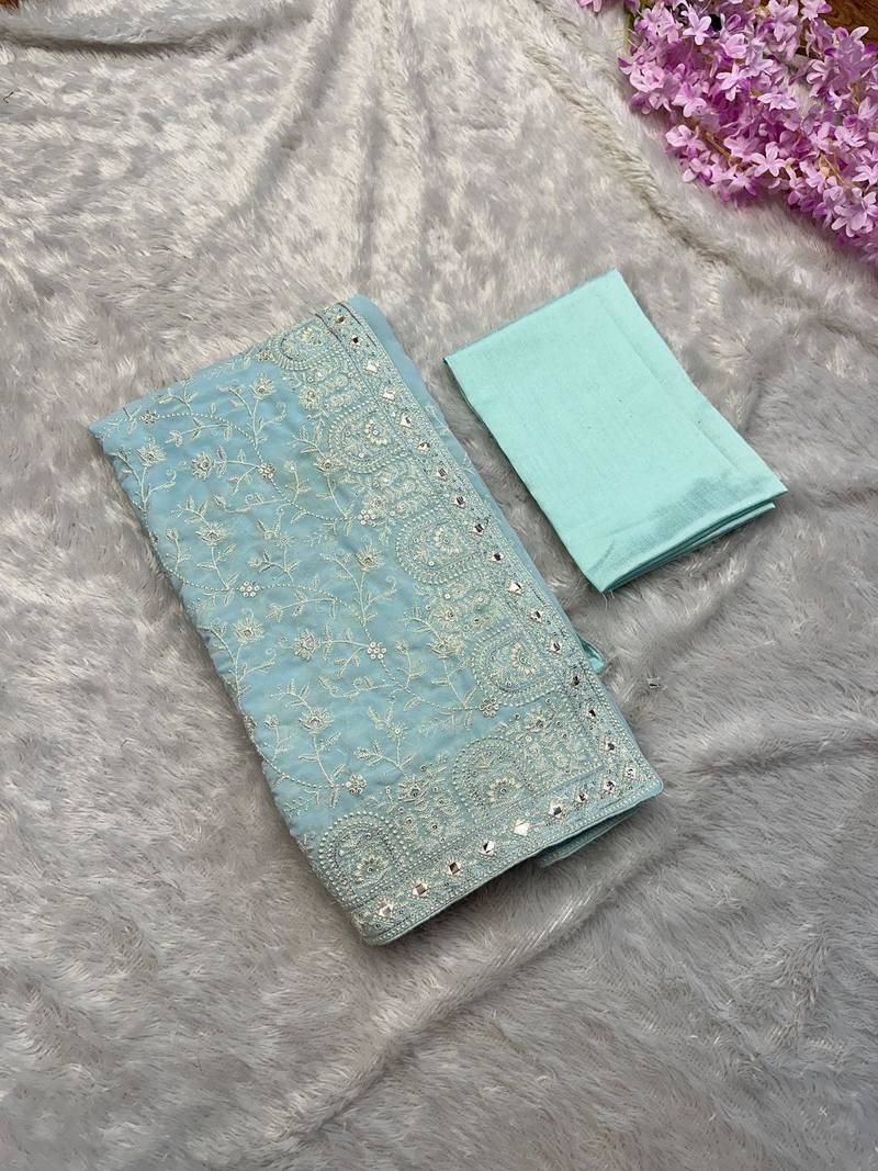 Sky Blue thread sequin work Georgette Saree