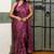 Magenta chiffon foil stripes leheriya print sequins lace border saree with unstiched blouse piece
