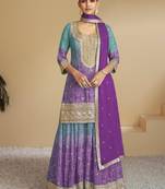 Purple digital print with Embroidered silk stitched Palazzo suit(free size)