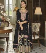 Black Embroidered silk stitched palazzo suit(free size)