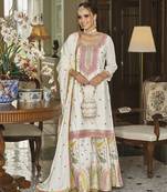 White Embroidered silk stitched Palazzo suit(free size)