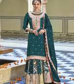Dark green Embroidered silk stitched Palazzo suit(free size)
