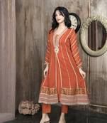 Orange georgette embroidered a line kurta & pants set