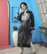 Black chanderi embroidered a line kurta & pants set