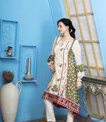 Cream georgette embroidered a line kurta & pants set