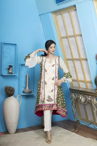 Cream georgette embroidered a line kurta & pants set