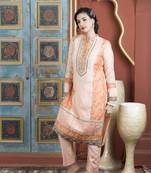 Light-peach chanderi embroidered straight cut kurta & pants set