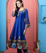 Royal-blue georgette embroidered anarkali kurta & pants set
