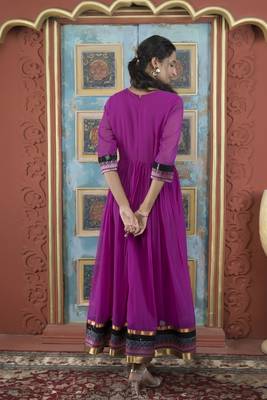 Pink georgette embroidered a line kurta & pants set 4