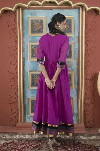 Pink georgette embroidered a line kurta & pants set