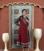 Maroon georgette embroidered asymmetrical kurta & pants set
