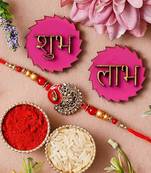 Elegant Multicolor Rakhi For Brother With Shubh Labh Sticker For Wall Decor