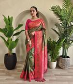 Mehndi soft Silk Blend blend saree with zari weaving meenakari design