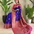 Blue soft paithani silk blend saree with zari weaving meenakari design