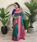 Sea green soft Paithani silk blend saree with zari weaving meenakari design