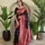 Black soft paithani silk blend saree with zari weaving meenakari design