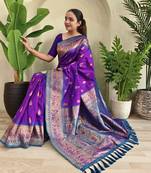 Wine soft paithani silk saree with zari weaving meenakari design