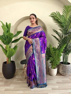 Wine soft paithani silk saree with zari weaving meenakari design 3