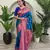 Teal blue soft paithani silk blend saree with zari weaving meenakari design