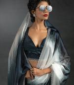 Multicolor Embroidered Fendi Satin Silk Saree with Blouse