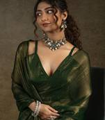 Green Plain Fendi Satin One Minute Saree with Blouse