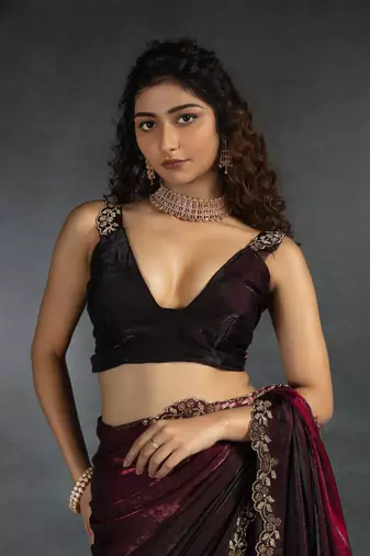 Maroon Embroidered Fendi Satin Silk Two Tone Saree with Blouse