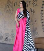 Pink Printed Satin Saree with Blouse Piece