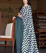 Blackish Green Printed Satin Saree with Blouse Piece