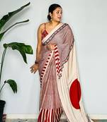 Red Printed Satin Saree with Blouse Piece