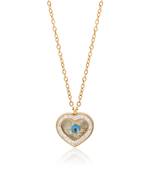 Blue color heart shape evil eye stainless steel  gold plated demi fine pendant