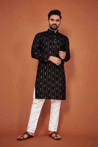 Black soft cotton embroidery sequance work kurta pajama set