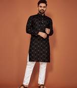 Black soft cotton embroidery sequance work kurta pajama set
