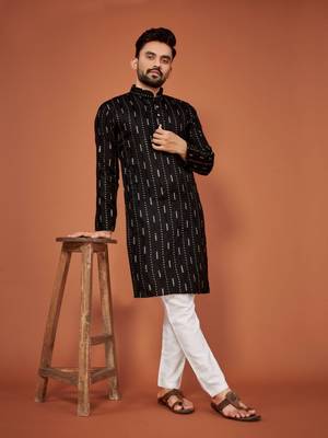 Black soft cotton embroidery sequance work kurta pajama set 2